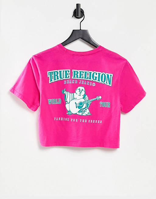True Religion buddha graphic print cropped T-shirt in pink | ASOS
