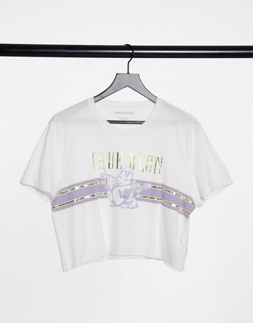 True Religion buddha graphic print cropped t shirt in white