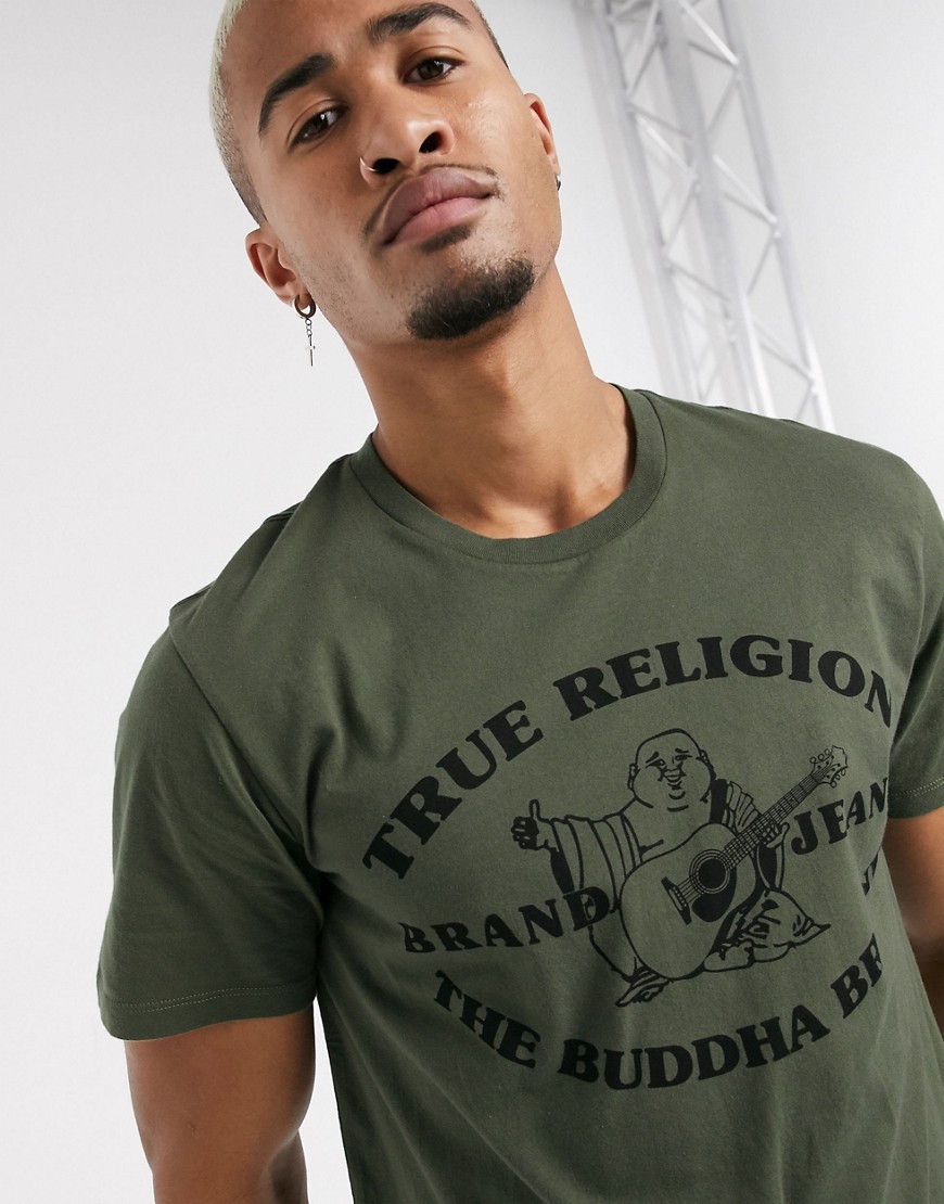 True Religion - Buddha - Støvet oliven-farvet logo t-shirt med rund hals-Grøn