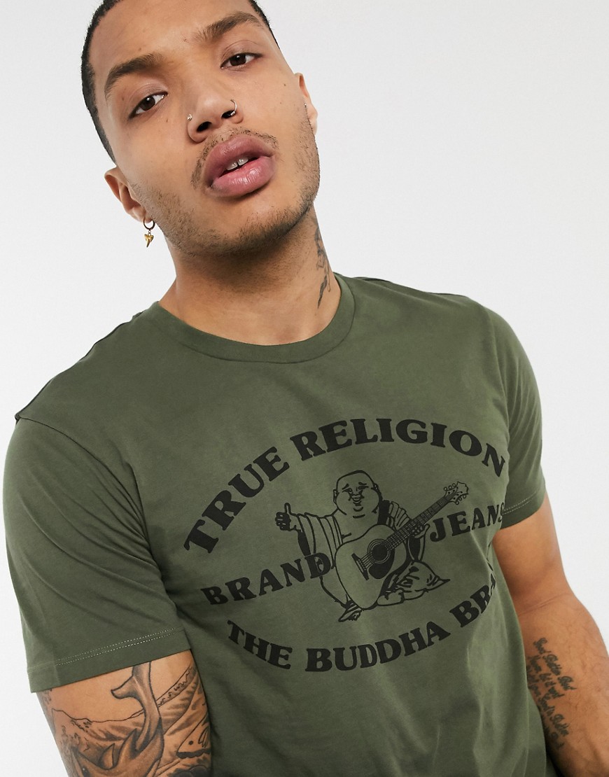True Religion - Buddha - T-shirt met logo in kaki-Groen