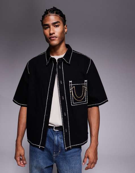 True Religion - Camicia super oversize in denim indaco scuro - view 1