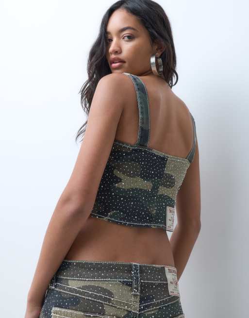 True Religion camo corset-lignende top som del af sæt i mørkegrøn camo, 5 af 5