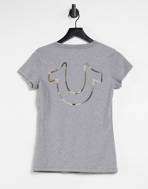 True Religion camo horseshoe print t shirt in grey