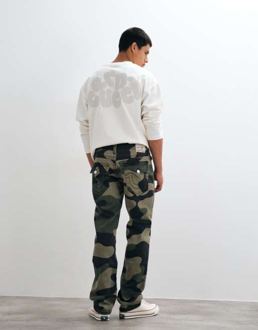 True Religion camo løstsiddende twill Ricky flap-jeans i grøn camo, 3 af 5