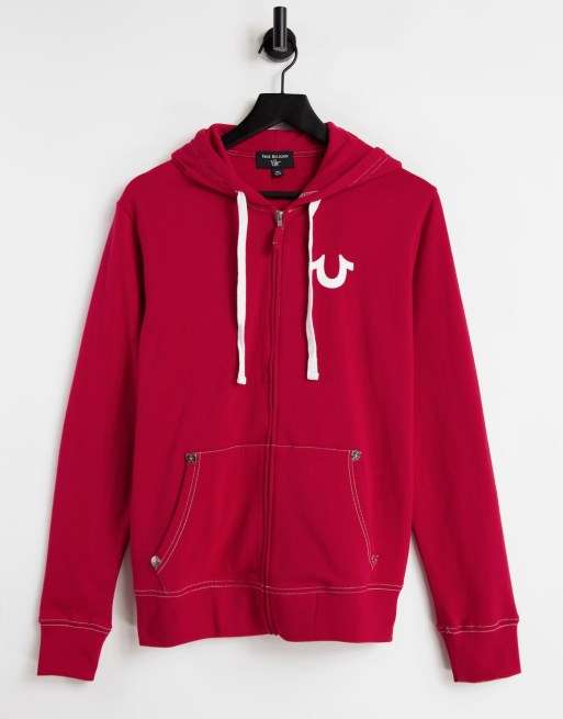 True Religion Men's Classic Logo Zip Up Hoodie Red XL