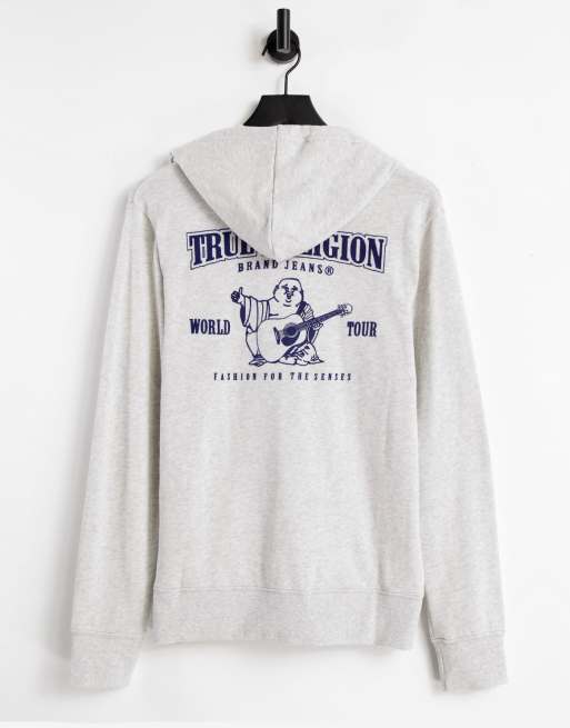 True Religion Logo Zip Up Hoodie in White for Men