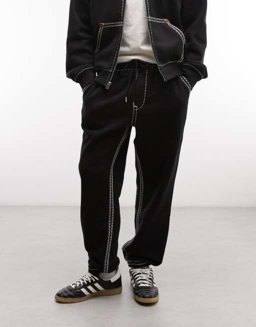 True Religion contrast stitch drawstring jogger in black, 2 of 5