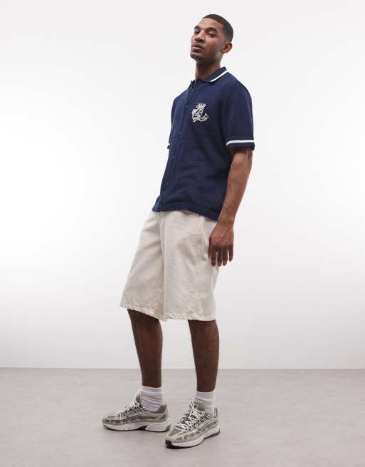 True Religion crochet knit logo shirt in midnight blue, 3 of 5