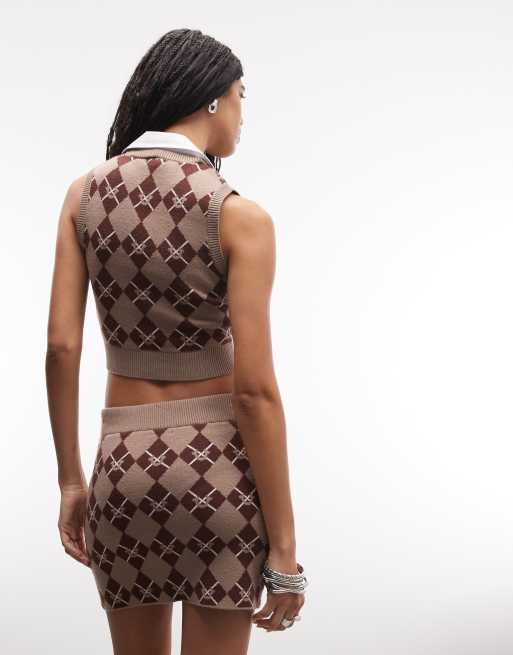 True Religion - Cropped sweatervest med argyle-tern - Del af sæt, 4 af 4