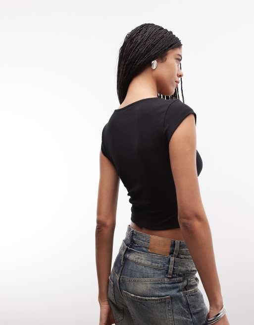 True Religion crystal detail cut-out top in jet black, 4 of 4