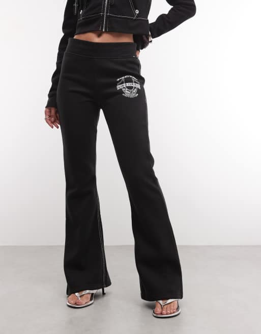 True Religion crystal embellished big T mid rise bootcut joggers co-ord in black, 2 of 5