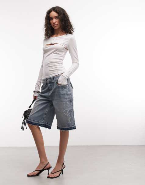 True Religion - Crystal Jessie Big T - Bermuda baggy en jean avec poches à rabat et ourlets bruts - Bleu clair délavé - view 1