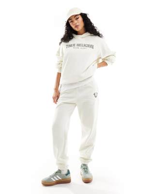 True Religion cuffed boyfriend jogger co-ord in white