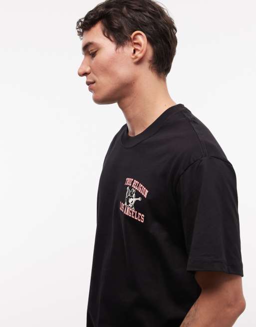 True Religion – Czarny, siateczkowy T-shirt z motywem Buddy, 5 z 5