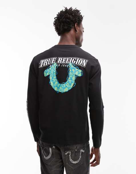 True Religion puff print logo back long sleeve t-shirt in black