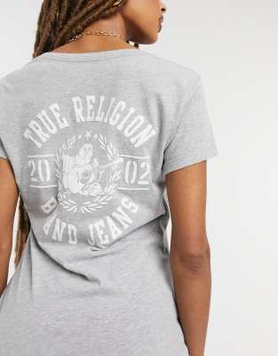 True Religion deep V logo t shirt in 