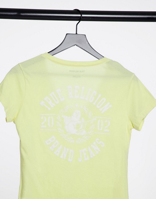 True Religion deep V logo t shirt in yellow