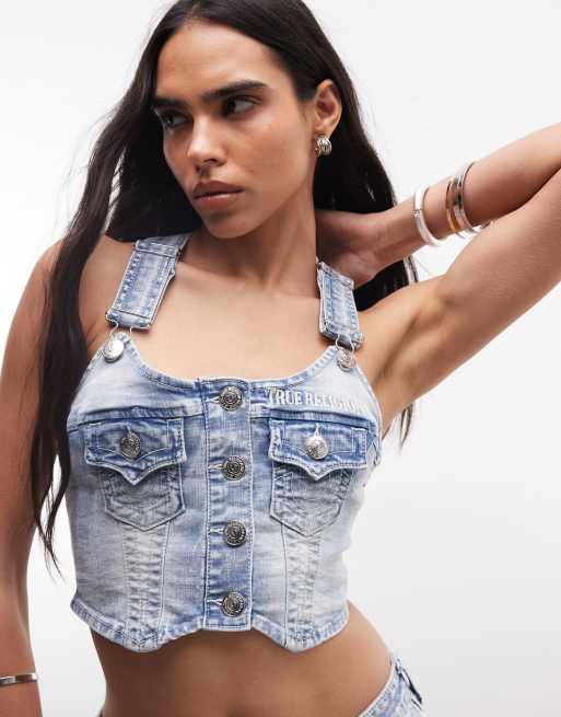 True Religion - Co-ord set met denim crop top in overall-stijl, 2 van 3
