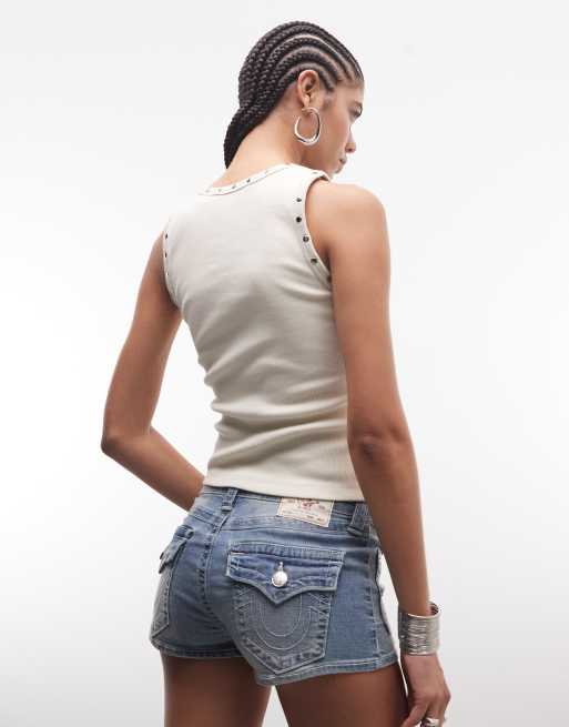 True Religion - Denim short met zak aan de voorkant in medium blauw met wassing, 5 van 5