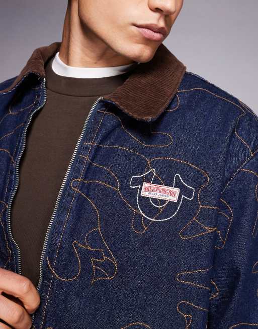 True Religion dropped shoulder embroidered workwear jacket in dark wash blue (part of a set), 5 of 5