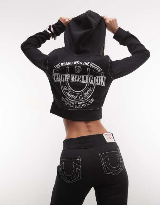 True Religion - Felpa con cappuccio decorata con strass e joggers in coordinato, 2 di 3