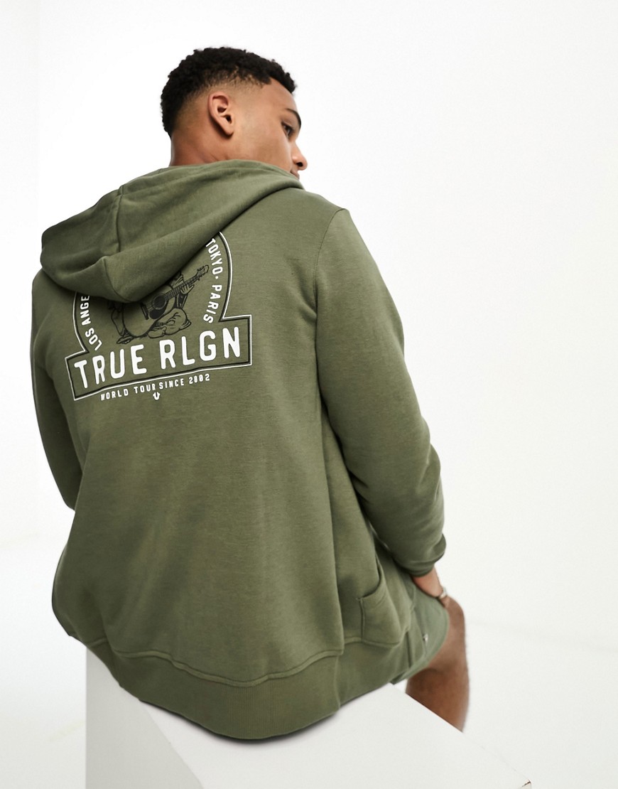 true religion - felpa verde con cappuccio