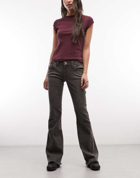 True Religion - Flared jeans met lage taille in antracietgrijs - view 1