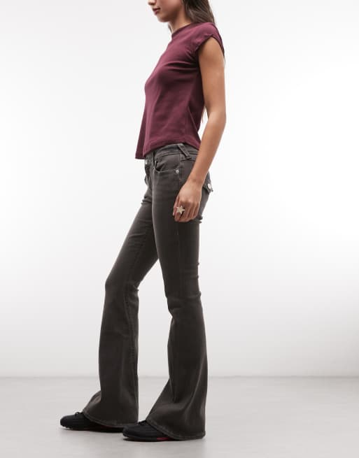 True Religion - Flared jeans met lage taille in antracietgrijs, 2 van 5