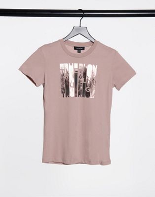 True Religion foil logo slim fit crew neck t shirt in pink