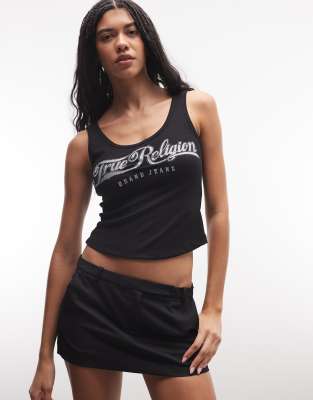 True Religion - Geripptes Tanktop in Tiefschwarz mit eckigem Ausschnitt