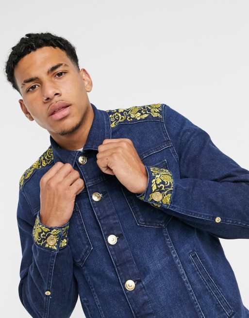 Denim blazer shop with gold buttons