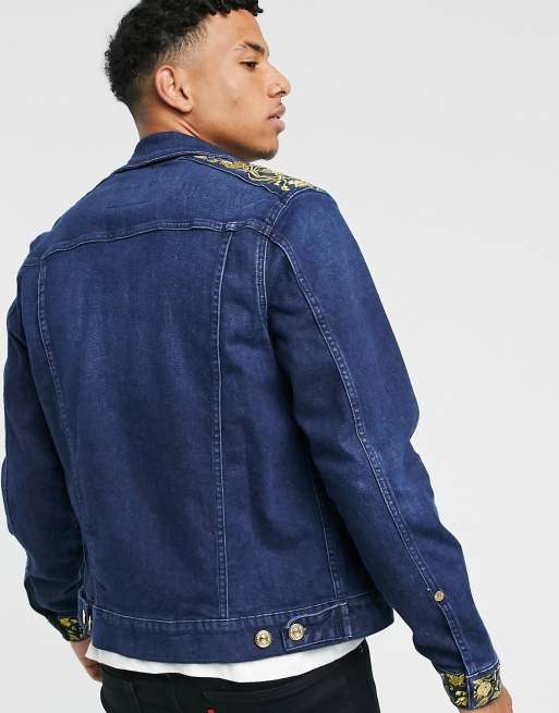 Dark blue true outlet religion jean jacket