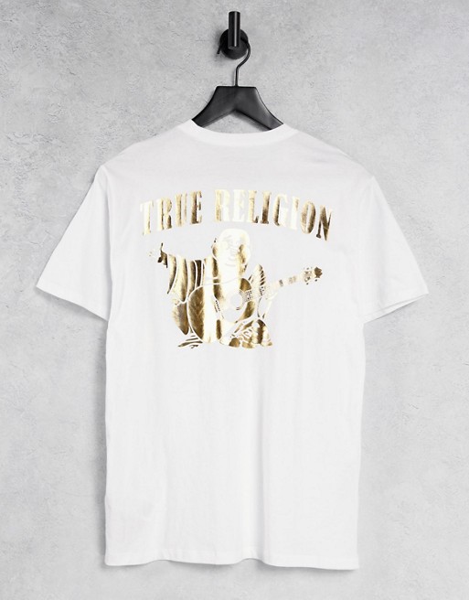 True Religion gold outline buddha logo crew neck t-shirt