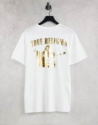 TRUE RELIGION GOLD OUTLINE BUDDHA LOGO T-SHIRT-WHITE,M4O8U24EUF-1700
