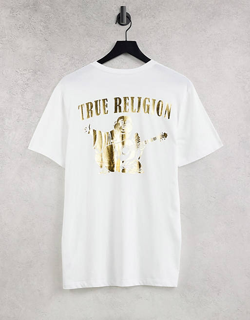 True Religion gold outline buddha logo t-shirt