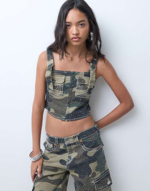 True Religion haut style corset coordonné en camouflage vert foncé, 3 de 5