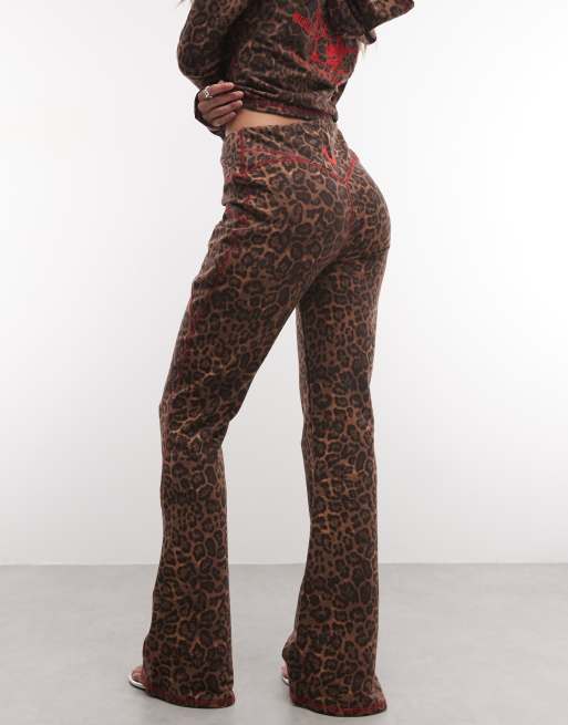 True Religion high rise broek met luipaardprint baby terry bootcut in bruin multikleur co-ord, 5 van 5