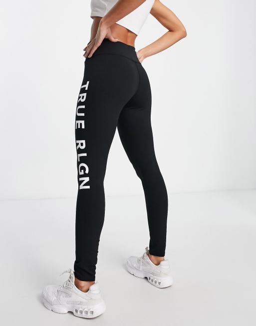 True Religion Horseshoe Logo Seamless Lurex Leggings in Black