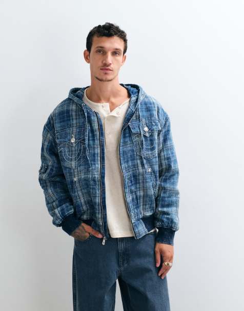 True Religion hooded plaid check jacket in indigo - view 1