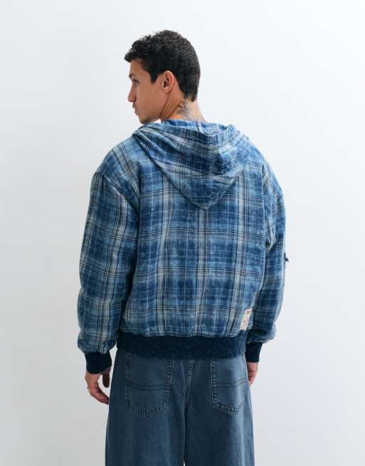 True Religion hooded plaid check jacket in indigo, 5 of 5