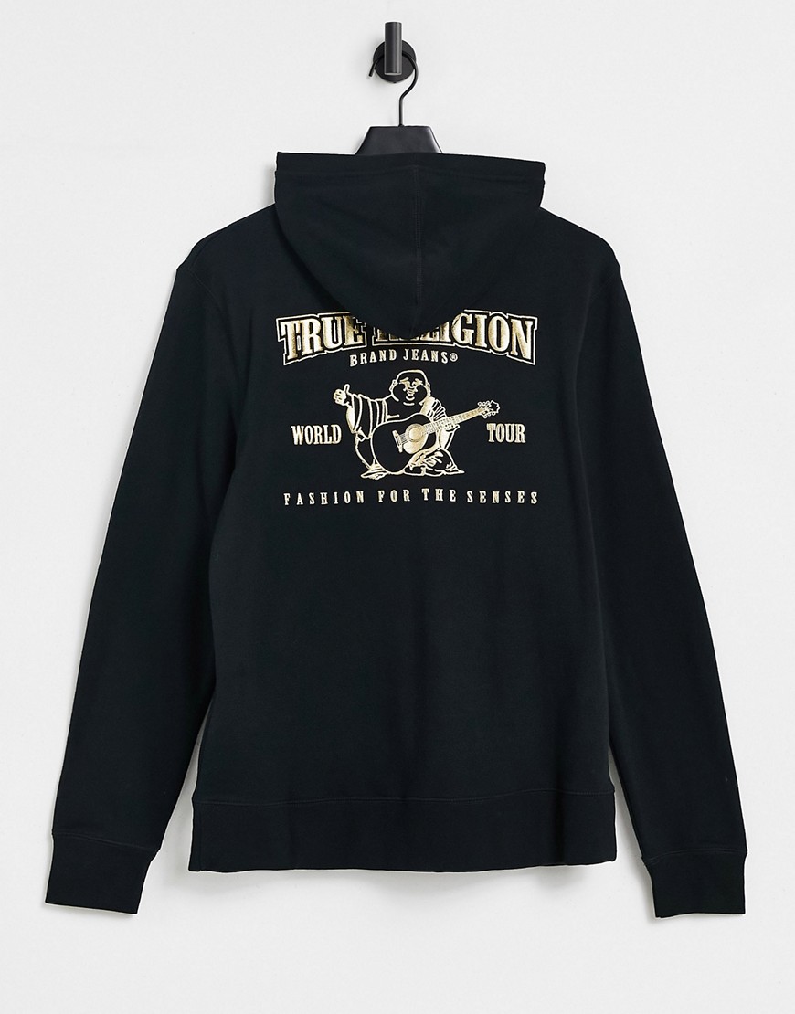 True Religion - Hoodie in zwart met gouden logo