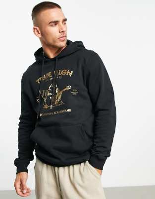 True Religion Black Luxe Sequin Logo Hoodie