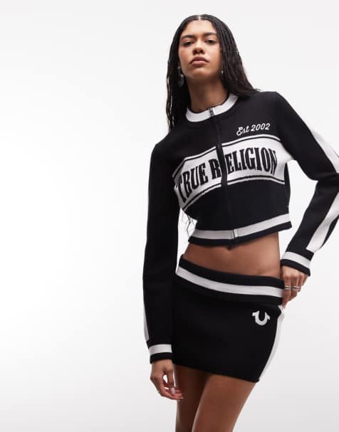 True Religion - Jacquard minirok met lage taille in zwart, deel van co-ord set - view 1