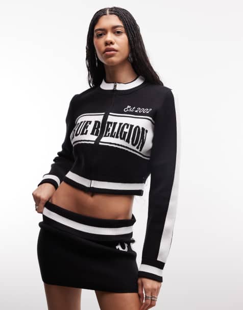 True Religion – Jacquard-Trainingsjacke in Schwarz mit Reißverschluss, Kombiteil - view 1