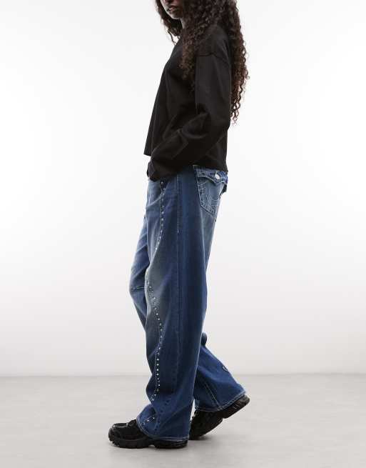 True Religion jean barrel baggy Bailey à clous western bleu délavé moyen, 3 de 5