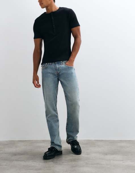 True Religion jean droit Ricky à poches à rabat en denim bleu délavé clair - view 1