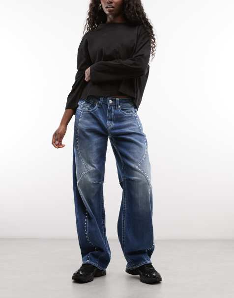 True Religion jeans barrel baggy z ćwiekami Bailey w średnim odcieniu niebieskiego denimu - view 1