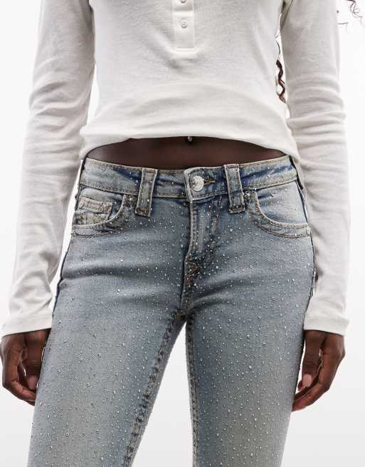 True Religion jeans bootcut Becca a vita medio alta con strass Big T blu lavaggio chiaro, 5 di 5