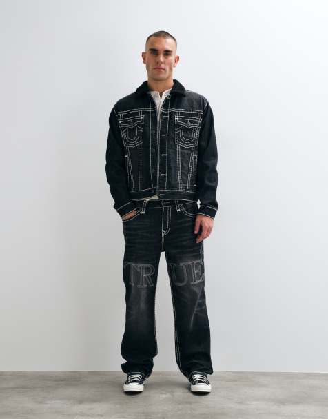 True Religion jeans co-ord in lavaggio nero con logo in rilievo, vestibilità Bobby e tasche con patta - view 1