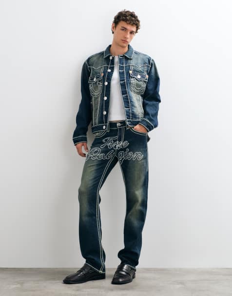 True Religion jeans i loose fit med rope stitch, Ricky, lockfickor och dirty wash-blå tvätt - view 1